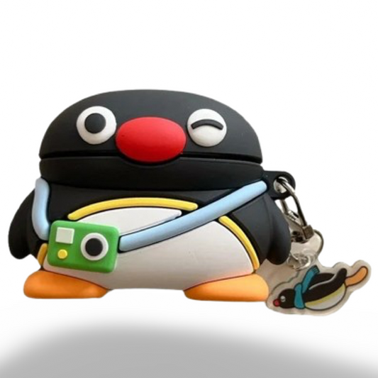 🐧 Cartoon Penguin AirPods Case – Camera Crew Cutie